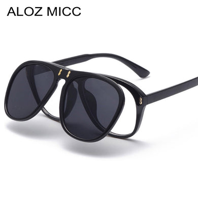 ALOZ MICC Flip Sunglasses Women Men Unique Oversized Square Sun Glasses Clamshell Two Lens Eyeglasses Q344