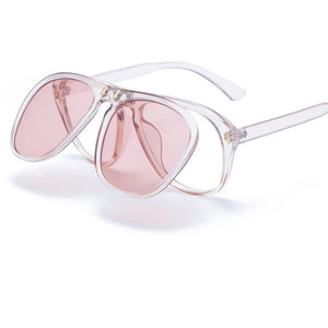 ALOZ MICC Flip Sunglasses Women Men Unique Oversized Square Sun Glasses Clamshell Two Lens Eyeglasses Q344