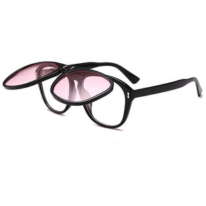 ALOZ MICC Flip Sunglasses Women Men Unique Oversized Square Sun Glasses Clamshell Two Lens Eyeglasses Q344