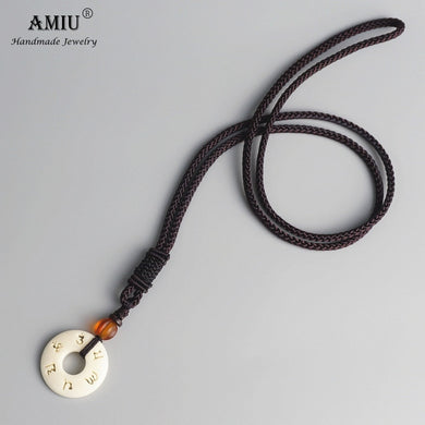 Tibetan Buddhist Handmade Simple Rope Chain With OM Mantra Sign Tagua Nut Pendant Necklace Buddhism Amulet Necklace