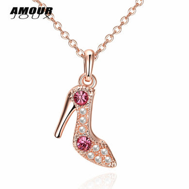 Cute Full Zircon High Heel Shoe Shape Rose Gold Color Pendant Necklace For Women Female Choker Necklaces & Pendants
