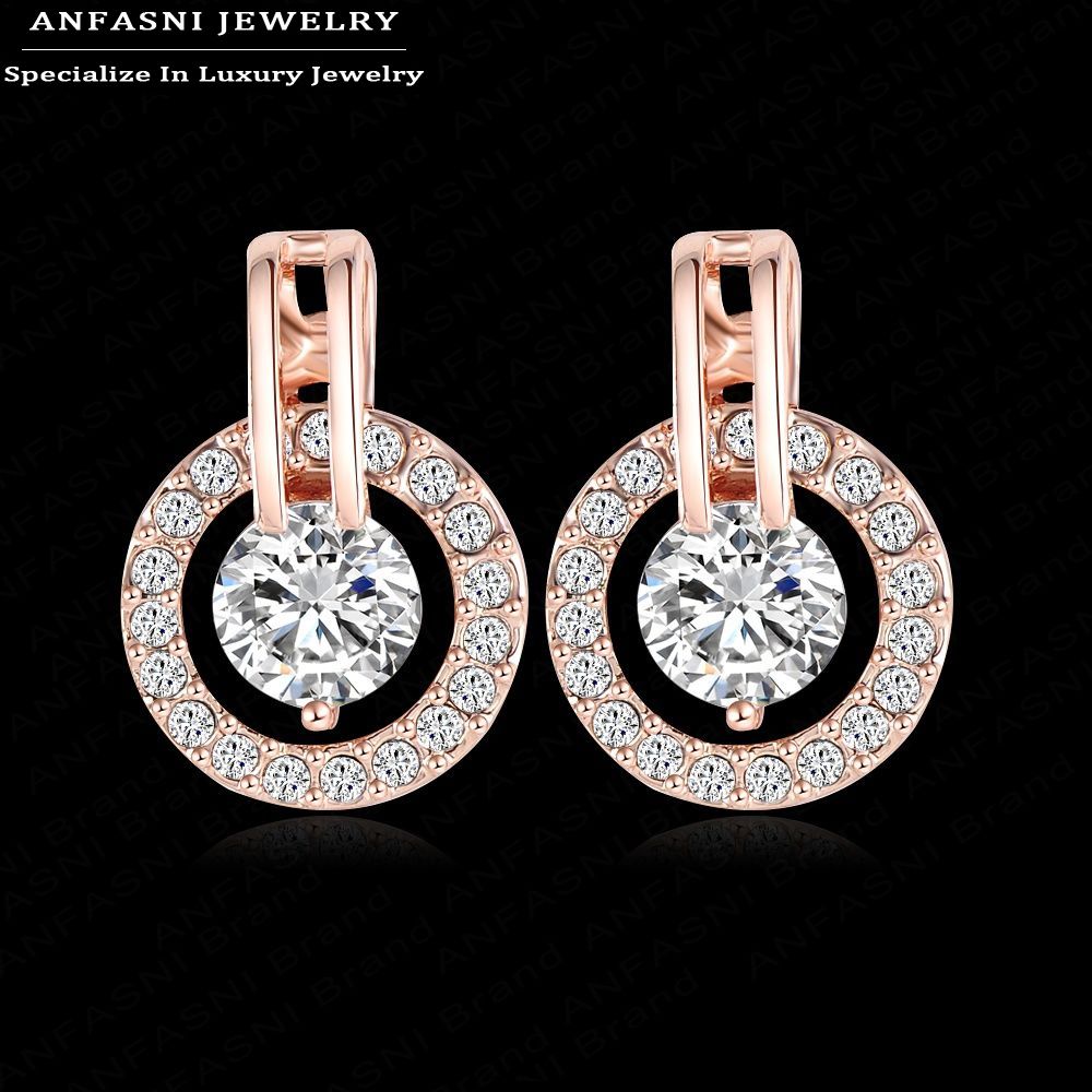 Luxury Round Design Stud Earrings Rose Golden Color Girl Earring Jewelry Inl SWA Stellux Austrian Crysal ER0056-A