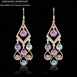 Vintage 48*20mm Golden Color Stud Earring Austrian Crystal Earring Long Pendant Earring Jewelry For Women ER0039-C
