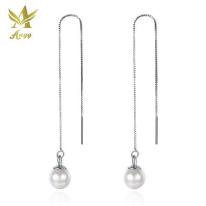 Genuine 925 Sterling Silver pearl Dangle Earrings For Women Star Hollow Box Chain Birthd Party Gift Jewelry