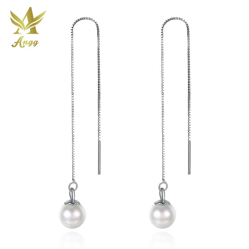 Genuine 925 Sterling Silver pearl Dangle Earrings For Women Star Hollow Box Chain Birthd Party Gift Jewelry