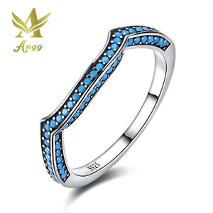 Real 925 Sterling Silver Ring With Geometric blue Stone Engagement / Wedding Birthd Gift Jewelry For Women