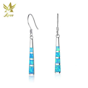 genuine 925 Sterling Silver Costume Jewelry Drop Earrings Blue Opal Silver Strip Shape Layering Earrings For Women