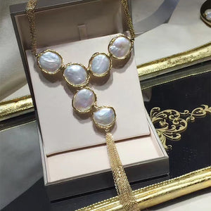ANI 14K Roll Yellow Gold Pearl Necklace Natural Baroque Shape Pearl Fine Jewelry Handmade Hyperbole Women Necklace
