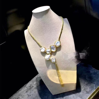ANI Collana di perle in oro giallo 14K rotolo Collana di fidanzamento da donna fatta a mano con perle di forma barocca naturale 
