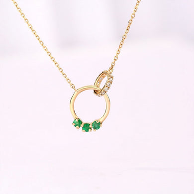 ANI 14K Yellow Gold Pendant Necklace 1.5mm Natural Emerald Fine Color Gemstone Jewelry Fashion Women Engagement Necklace Chain