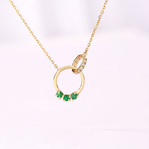 ANI 14K Yellow Gold Pendant Necklace 1.5mm Natural Emerald Fine Color Gemstone Jewelry Fashion Women Engagement Necklace Chain