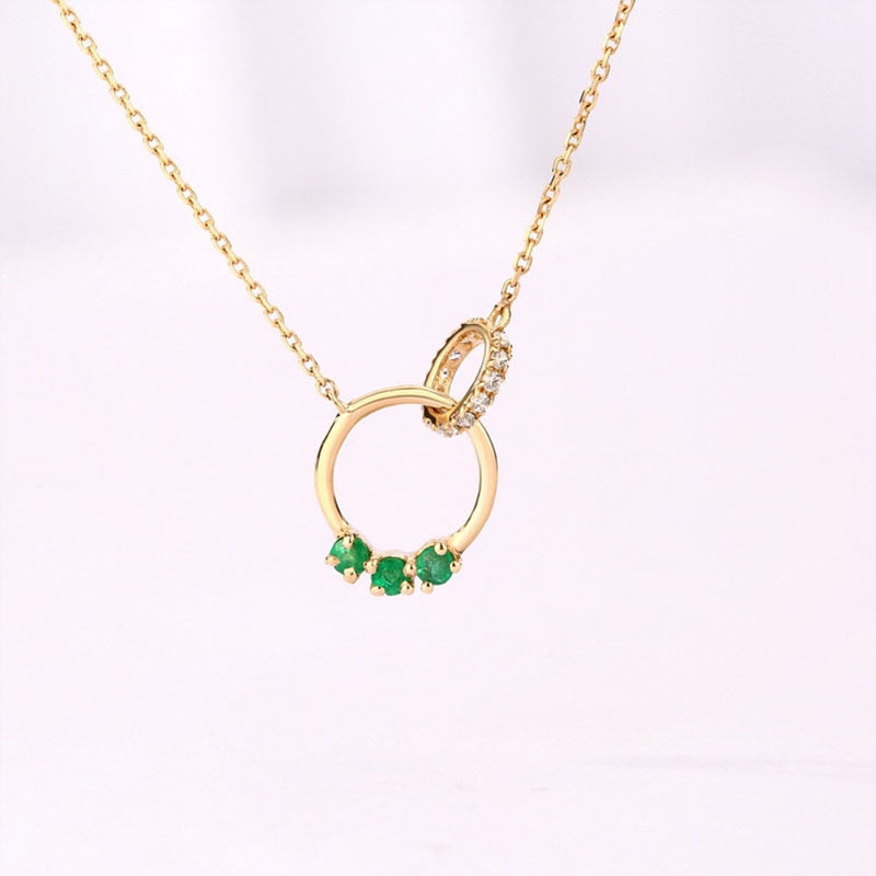 ANI 14K Yellow Gold Pendant Necklace 1.5mm Natural Emerald Fine Color Gemstone Jewelry Fashion Women Engagement Necklace Chain