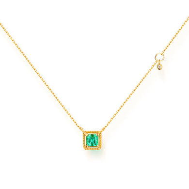 ANI 14K Yellow Gold Pendant Necklace 3.5mm Natural Emerald Color Gemstone Fine Jewelry Fashion Women Engagement Necklace Gift
