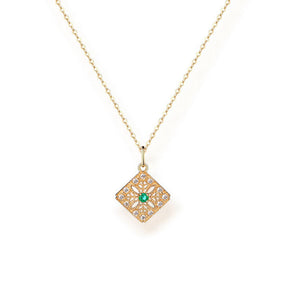 ANI 14K Yellow Gold Pendant Necklace Natural Emerald Fine Color Gemstone Jewelry Women Engagement Necklace Fashion Birthd Gift