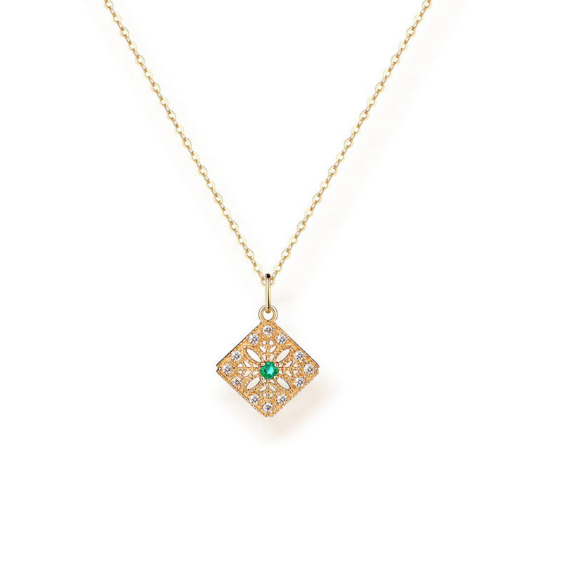 ANI 14K Yellow Gold Pendant Necklace Natural Emerald Fine Color Gemstone Jewelry Women Engagement Necklace Fashion Birthd Gift