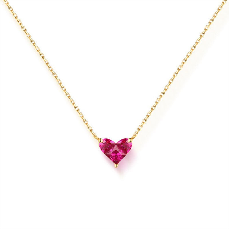 ANI 14K Yellow Gold Pendant Necklace Red Corundum Fine Color Gemstone Jewelry Women Engagement Necklace Fashion Birthd Gift
