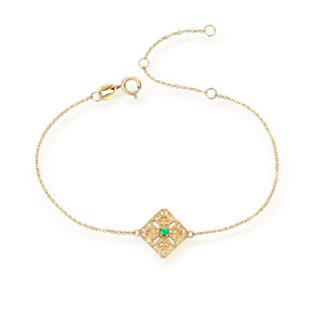 ANI 14K Yellow Gold Women Bracelet Natural Emerald Fine Color Gemstone Jewelry for Women Romantic Engagement Bracelet Gift