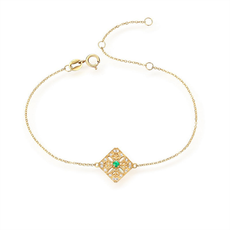 ANI 14K Yellow Gold Women Bracelet Natural Emerald Fine Color Gemstone Jewelry for Women Romantic Engagement Bracelet Gift