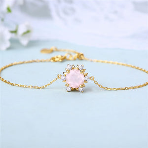 ANI 14K Yellow/Rose Gold Women Gemstone Bracelet Natural Citrine/Rose Quartz/Blue Topaz Female Engagement Bracelet Fine Jewelry