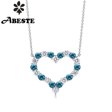 Collana con ciondolo in oro bianco ANI 18K (Au750) certificata con pietre preziose naturali blu con zirconi, collana di fidanzamento da donna personalizzata 