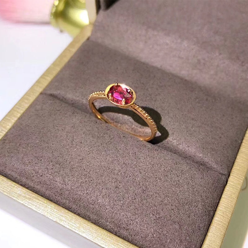 ANI 18K Rose Gold (AU750) Engagement Women Ring Certified Oval Cut Tourmaline Fashion Ring for Women Anniversary Gift