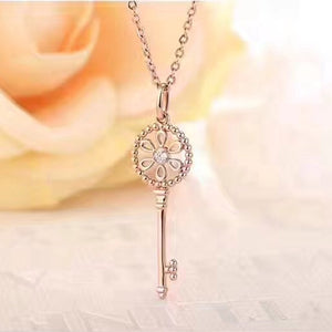 ANI 18K Rose Gold (AU750) Pendant Necklace Real Diamond Jewelry Custom Key Shape Chain Necklace for Women Engagement Birthday
