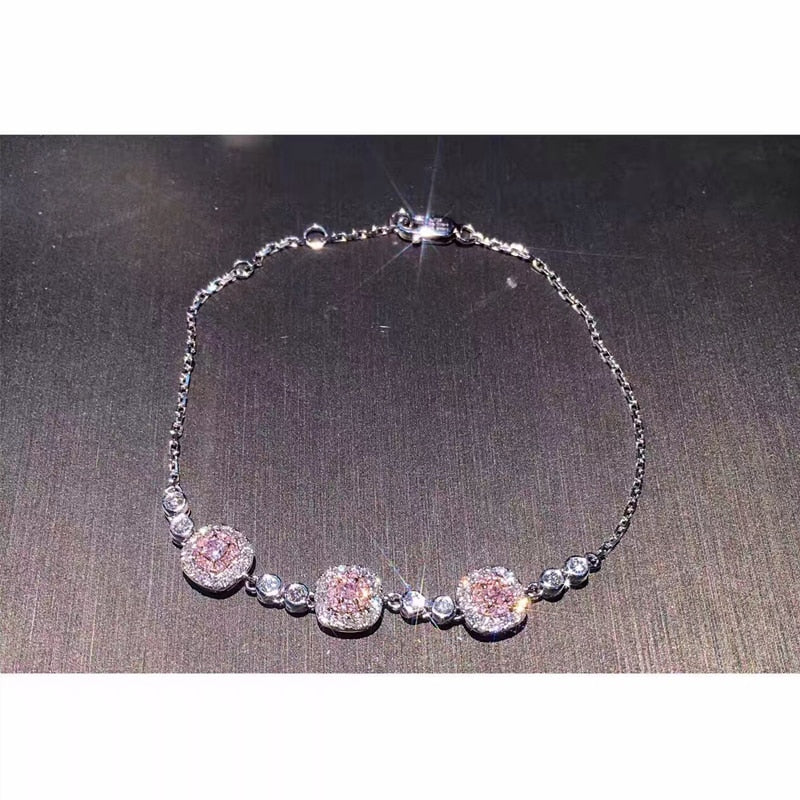 ANI 18K White Gold (AU750) Bracelet Certified 0.906 Carat H/SI Natural Pink Diamond Jewelry for Women Romantic Birthd Gift