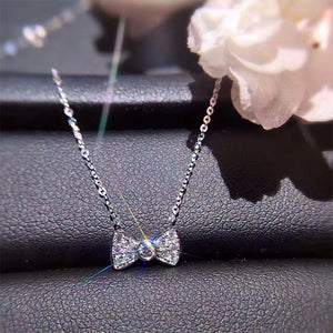 ANI 18K White Gold (AU750) Pendant Necklace 0.11 ct Real Diamond Bow-knot Pendant Chain Necklace for Women Engagement Custom