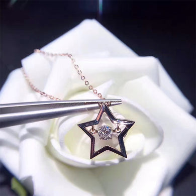 ANI 18K White Gold (AU750) Pendant Necklace 0.18 ct Real Diamond Star Shape Pendant Chain Necklace for Women Engagement Custom