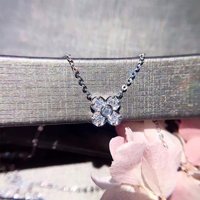 ANI 18K White Gold (AU750) Pendant Necklace Certified 0.026 Carat I/SI Natural Diamond Clover Women Engagement Chain Necklace