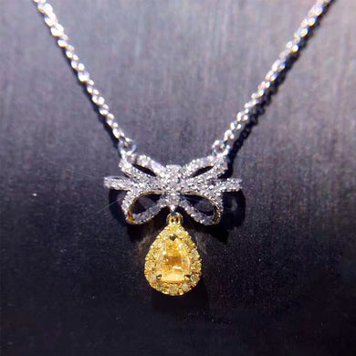 ANI 18K White Gold (AU750) Pendant Necklace Certified 0.346 Carat H/SI Natural Yellow Diamond Butterfly Shaped Fashion Necklace