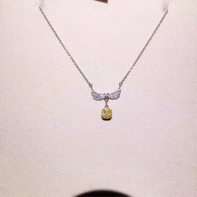 ANI 18K White Gold (AU750) Pendant Necklace Certified 0.347 Carat I/SI Natural Yellow Diamond Women Engagement Princess Necklace