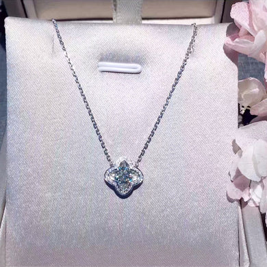 ANI 18K White Gold (AU750) Pendant Necklace Certified 0.486 Carat I/VS Natural Diamond Clover Women Engagement Chain Necklace