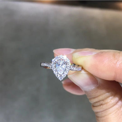 ANI 18K White Gold (AU750) Wedding Ring 0.651 CT GIA Certified K/VS2 Pear Cut Real Natural Diamond Women Halo Engagement Ring