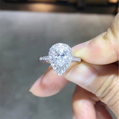 ANI 18K White Gold (AU750) Wedding Ring 0.845CT GIA Certified E/VVS2 Pear Cut Real Natural Diamond Women 2 Halo Engagement Ring