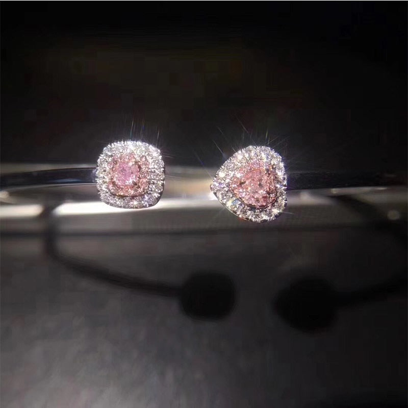 ANI 18K White Gold (AU750) Women Bracelet SI Certified 0.598 Carat Real Natural Pink Diamond Jewelry Heart Shape Halo Bracelet