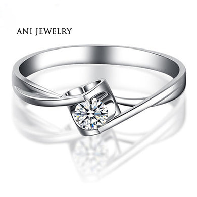 ANI 18K White Gold (AU750) Women Wedding Ring 0.2 CT Certified I/SI Solitaire Round Cut Natural Diamond Bridal Rings Customized