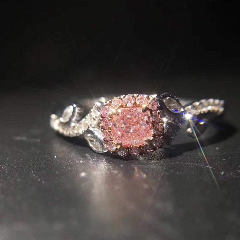 ANI 18K White Gold (AU750) Women Wedding Ring Certified 0.22 Carat Rectangle Cut Real Pink Diamond Engagement Ring Fine Jewelry