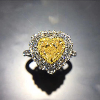 ANI 18K White Gold (AU750) Women Wedding Ring Certified 1.02 Carat Heart Shape Real Yellow Diamond Halo Ring Fine Jewelry