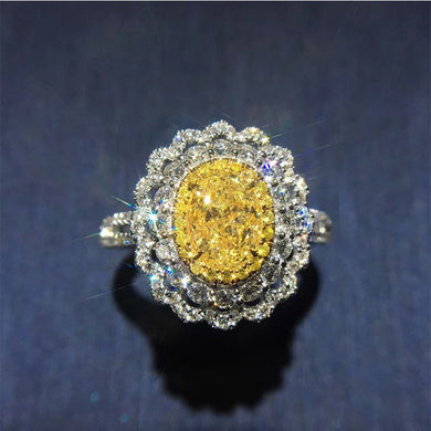 ANI 18K White Gold (AU750) Women Wedding Ring Certified Classic 1 CT Oval Cut Natural Yellow Diamond Fine Jewelry Customized