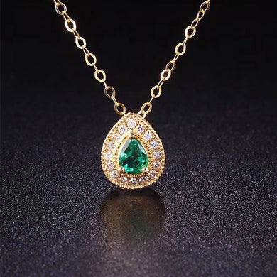 ANI 18K Yellow Gold Emerald Pendant Necklace Real Natural Diamond Fine Color Gemstone Jewelry Women Engagement Chain Necklace