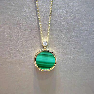 Collana con ciondolo in oro giallo ANI 18 carati, gioielli con pietre preziose di colore malachite, collana di fidanzamento con veri diamanti naturali 