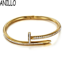 Load image into Gallery viewer, Women Nails Bangles Fashion Brand Love Cubic Zirconia Bracelets Stainless Steel Cuff Bracelet Men jewelry
