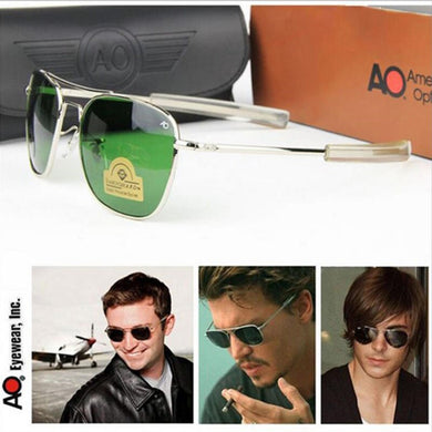AO Pilot Sunglasses Men With Glass Lenes Metal frame Classic Aviation American Army Military Optical Eyewear Male Oculos de sol