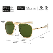 Load image into Gallery viewer, AO Pilot Sunglasses Men With Glass Lenes Metal frame Classic Aviation American Army Military Optical Eyewear Male Oculos de sol
