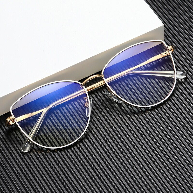 AOFLY Brand Cat Eye Blue Light Blocking Glasses Women Metal Reading Eyeglasses Frame Lady Computer Eyewear Female UV400