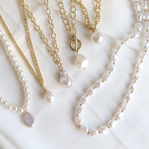 Necklace Pendant Imitation Pearl Necklace For Women Metal Strip Chain Necklace Jewelry