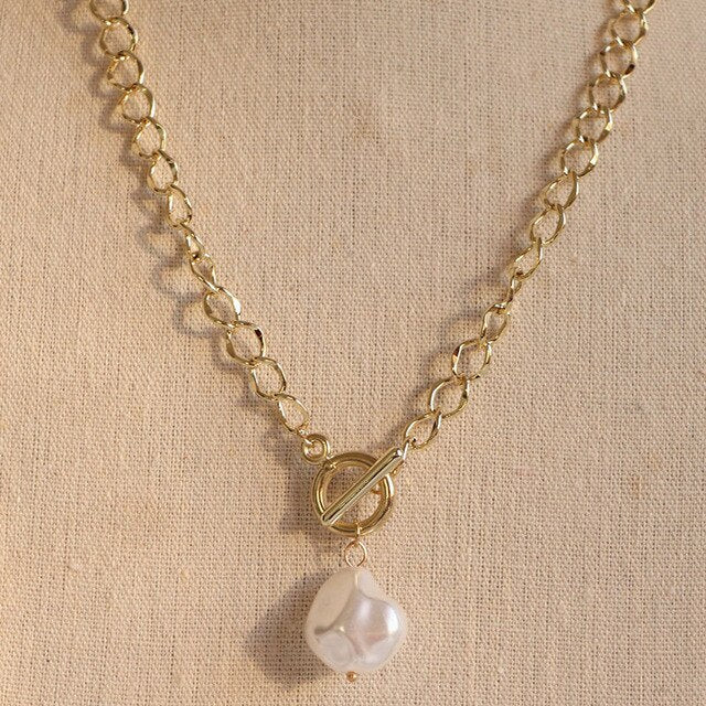 Necklace Pendant Imitation Pearl Necklace For Women Metal Strip Chain Necklace Jewelry