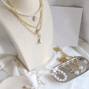 Necklace Pendant Imitation Pearl Necklace For Women Metal Strip Chain Necklace Jewelry