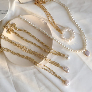 Necklace Pendant Imitation Pearl Necklace For Women Metal Strip Chain Necklace Jewelry